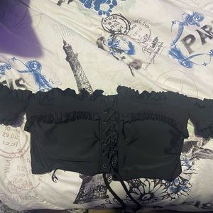 Black cropped bathing suit top